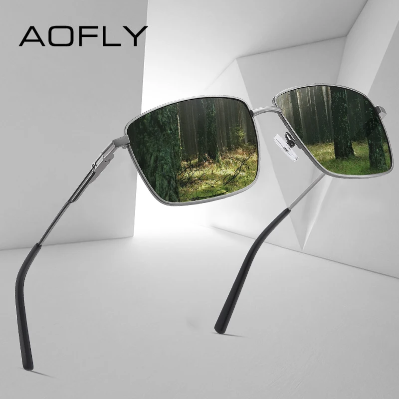 

Солнцезащитные очки AOFLY UV400 для мужчин и женщин, поляризационные, прямоугольной формы, в металлической оправе, с пружинными петлями, антибли...