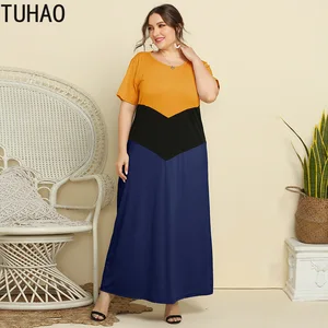 TUHAO Maxi Long Dresses for Mother Mom Women Casual High Waist Summer Dress Oversized 4XL 3XL 2021 Casual Female Long Dress Robe