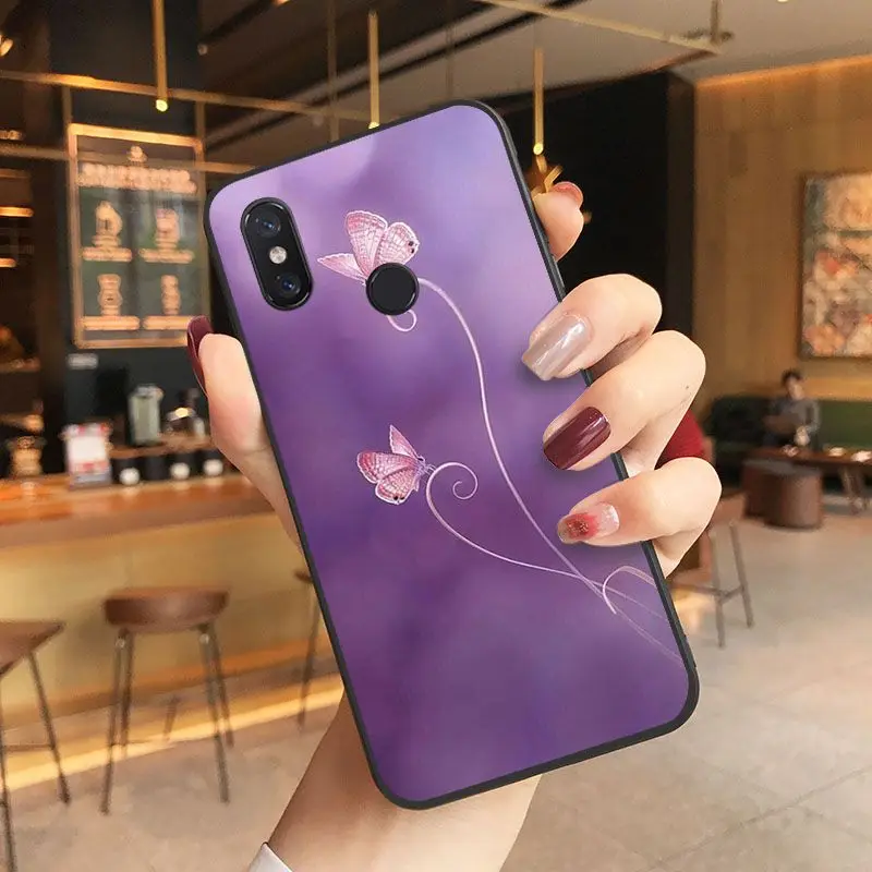 Red butterfly on white roses flower Drawing Phone Case For Xiaomi Mi 6 6plus 8 8SE 9 9SE 6X Note2 Note3 Coque Shell Cover