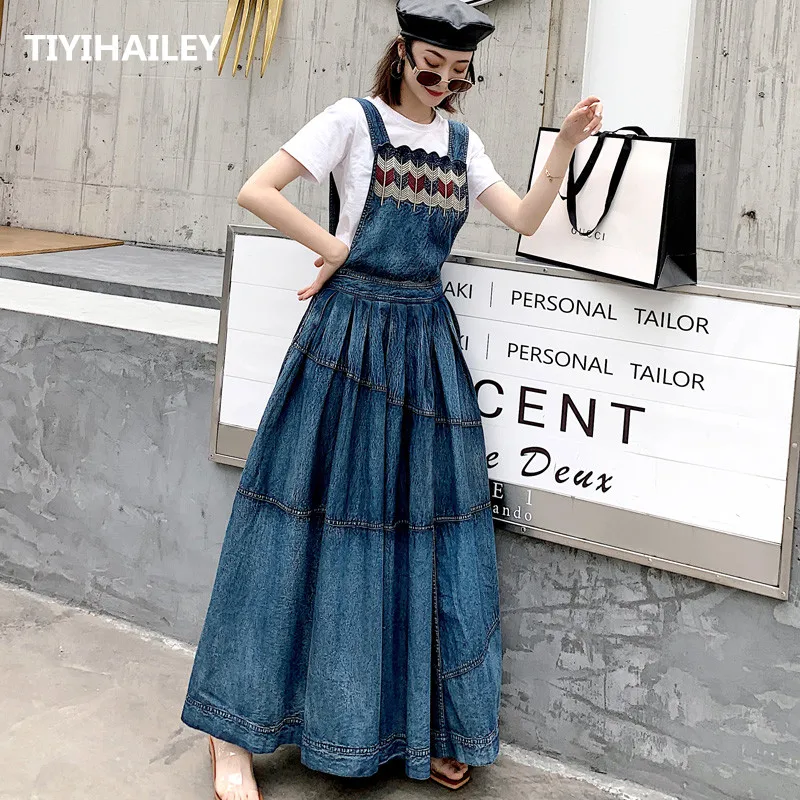 Женское джинсовое платье макси без рукавов TIYIHAIEY длинное винтажное трапеция в