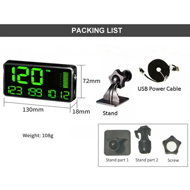 1pc Motorcycle Car Boat GPS Speedometer HUD Digital Display KM/H Mileage Parts Kit 130*72*18m ABS+PC Auto Accessoriesm | Автомобили и