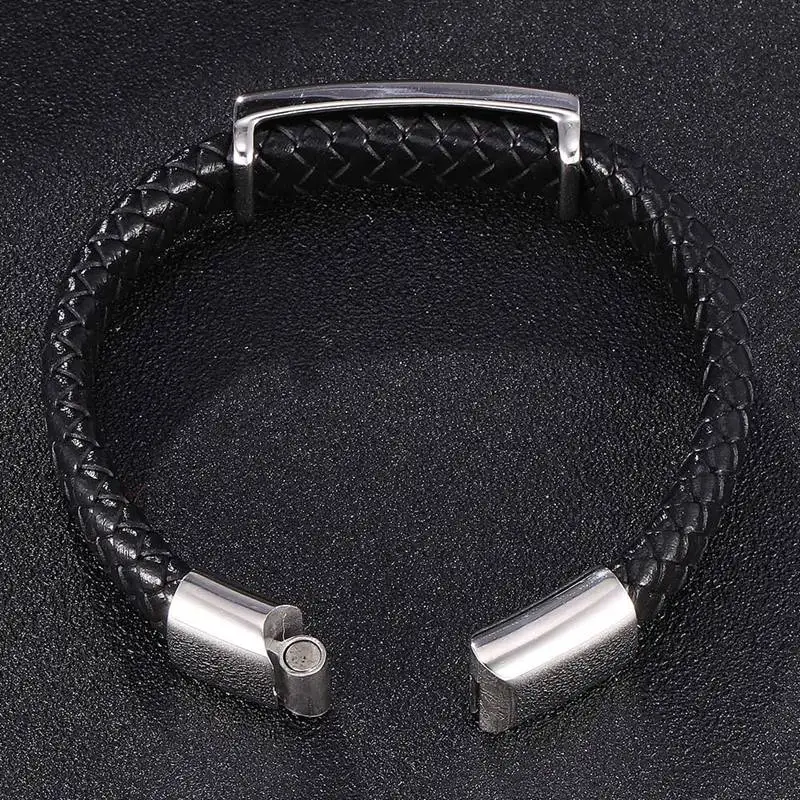 Мужской черный плетеный кожаный браслет в стиле панк-рок браслеты из нержавеющей