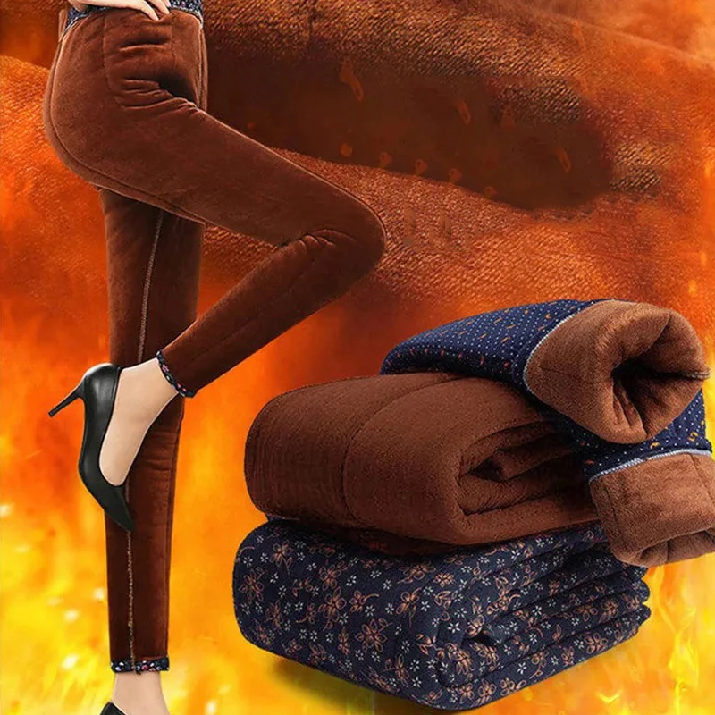 

-30 Degrees Celsius Middle-aged Women Winter Thick Fleece Pants 2021 Warm Casual Cotton Pencil Pants Women Long Trousers Vintage