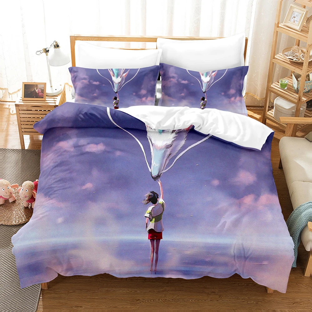Spirited Away Bedding Set Japanese Anime Kids Gift Duvet Cover Comforter Bed Linen Queen King Single Size With Pillowcases | Дом и сад