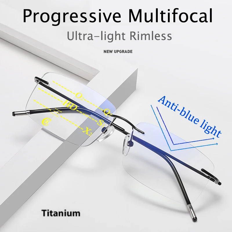 2021 Progressive Multifocal Memory Titanium Rimless Reading Glasses Men Smart zoom Women Ultra-light Anti-blue light Eyeglasses