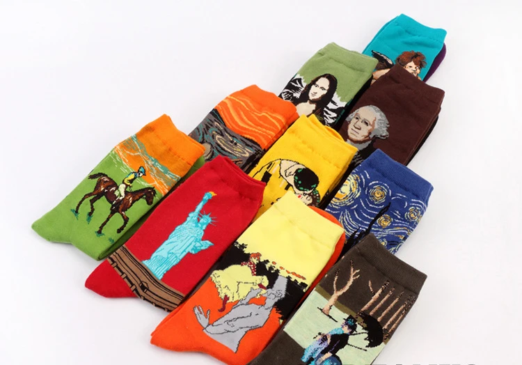 Осенне-зимние носки с принтом в стиле ретро женские художественные мужские носки с изображением Ван Гога и маслом Смешные забавные носки Skarpetki Calcetines