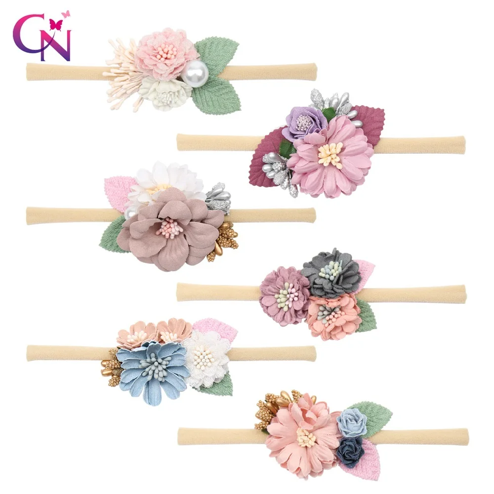 

CN Girls Baby Headband Flower Hairband Elastic Nylon Headbands Photographed Props Headwear Newborn Kids Hair Accessories