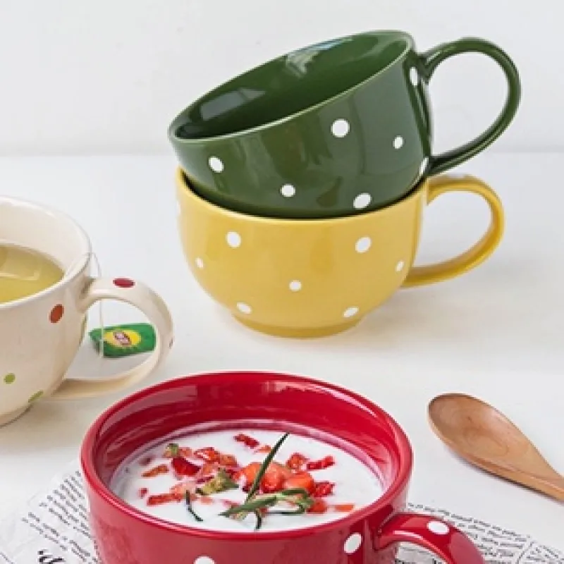 

Large capacity ceramic wave point breakfast cup cereal oats yogurt fruit dessert nutritious soup tea milk mug oatmeal with spoon