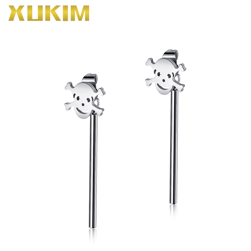 WEO332 Xukim ювелирные изделия Хип Хоп унисекс серьги для женщин и мужчин череп палка