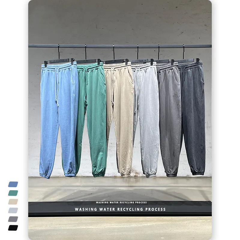 

Leisure Acid Washed Terry Soft Fitness Joggers Pants Sweatpants Men Casual Classic Plain Workout Trousers Running Sports Pants