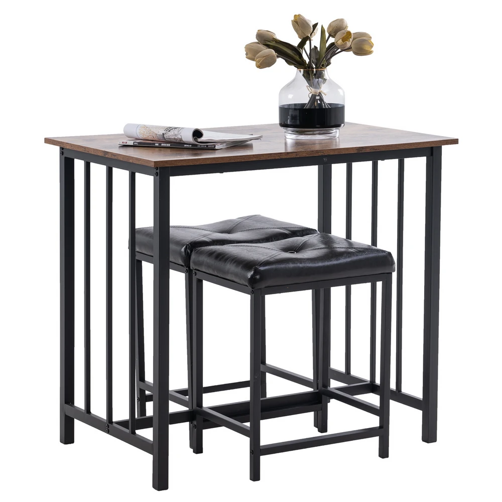 

3 Piece Dining Table Set, Dining Set for 2, Wooden Table and 2 Stools, Wooden & Black