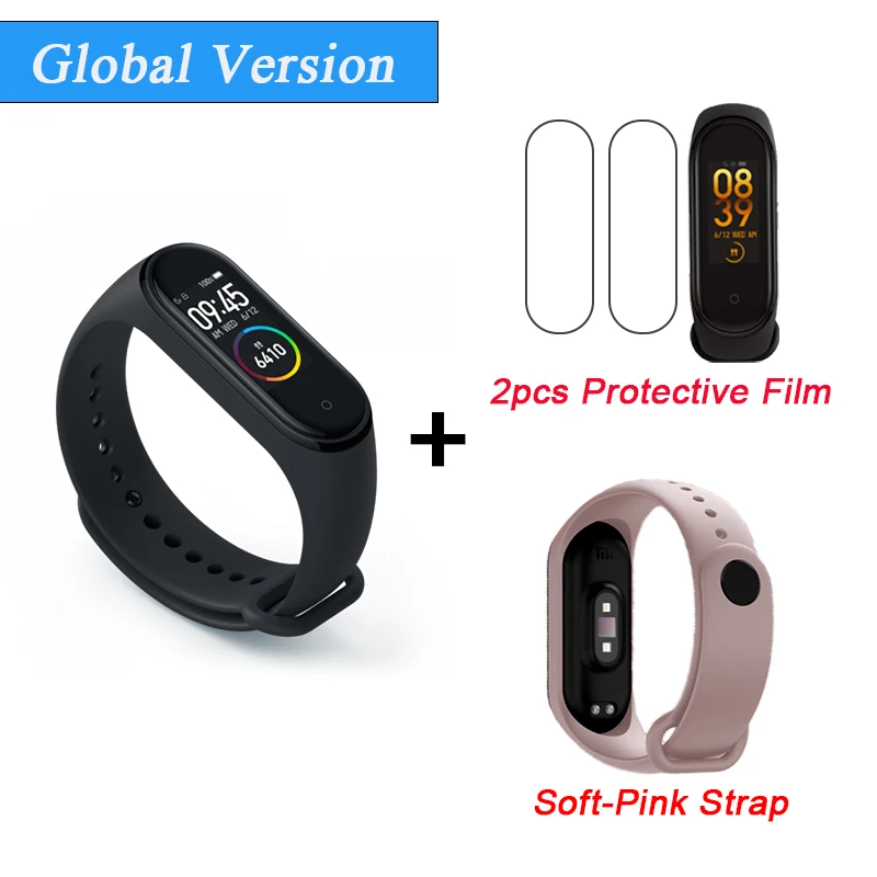 Add 2Film SPinkStrap Глобальная версия Xiaomi mi Band 4 Smart mi band 4 водонепроницаемый пульсометр фитнес 135 мАч Bluetooth 5,0 50 м 0,9" AMOLED экран - Цвет: Add 2Film SPinkStrap