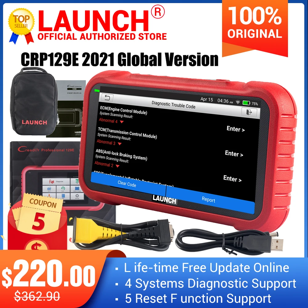 Launch X431 CRP129E Full OBD2 ENG ABS SRS для диагностики + масла/тормоза/SAS/TMPS/ETS сброс Creader 129E OBDII