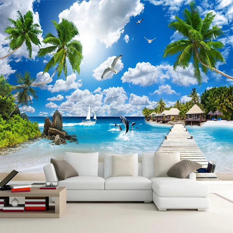 Diantu Maldives морской пейзаж 3D обои кокосовой пальмы диван гостиная ТВ фон стены пляж обои фрески