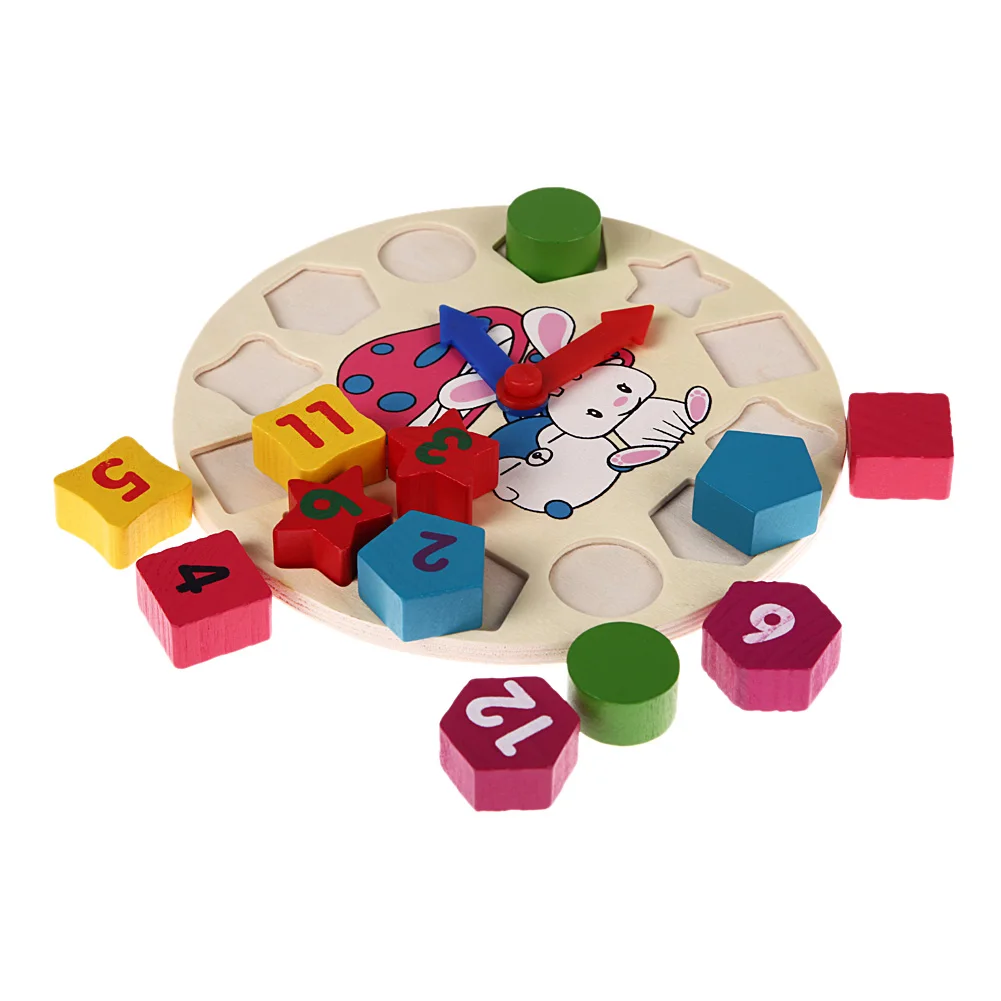 

Wooden Toy Colorful 12 Number Puzzle Toy Cartoon Pattern Early Childhood Education Clock Toy