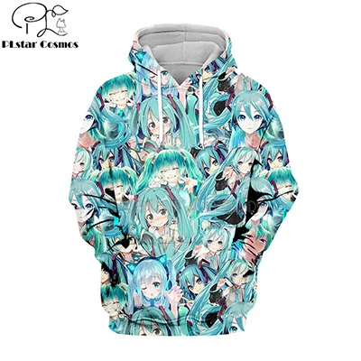 hoodies PLstar Cosmos/летние толстовки/рубашка/Толстовка для девочек с 3d изображением Хацунэ, хипстер, аниме, унисекс, топы Kawaai, милые пуловеры - Цвет: hoodies