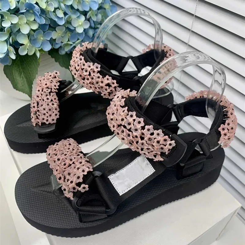 

Prowow Sports Ladies Sandals Roman Style Women's Shoes Small Flowers Beaded Flat Shoes Waterproof Platform Casual Shoes