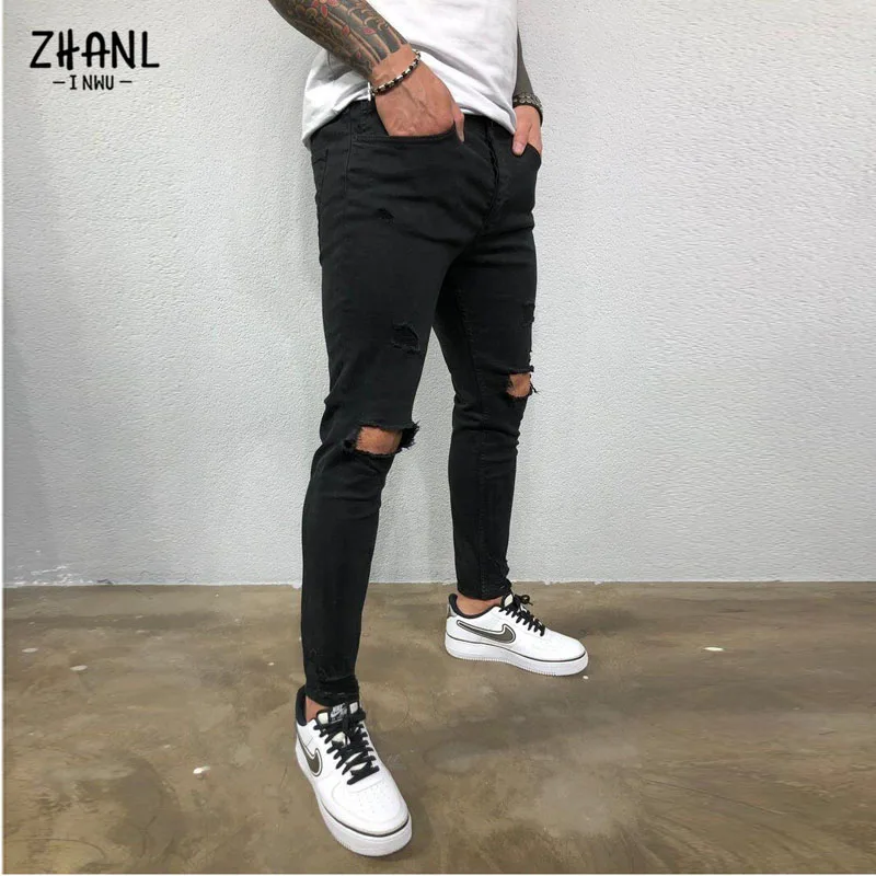 Spring Autumn Blue Black Jeans Rippped Men Street Dance Hip hop Jeans Fashion Casual Jogger Male Skinny Pants Denim Trousers Man
