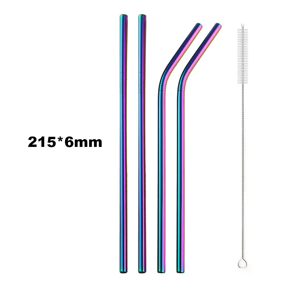 JANKNG Drinking Metal Straw Set Colorful Rainbow 304 Stainless Steel 20 oz Reusable With Clean Brush Pouch Bag | Дом и сад