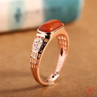 100 s925 sterling silver ring fashion minimalism inlaid marcasite pure argentum south red agate gemstone lucky ring for women