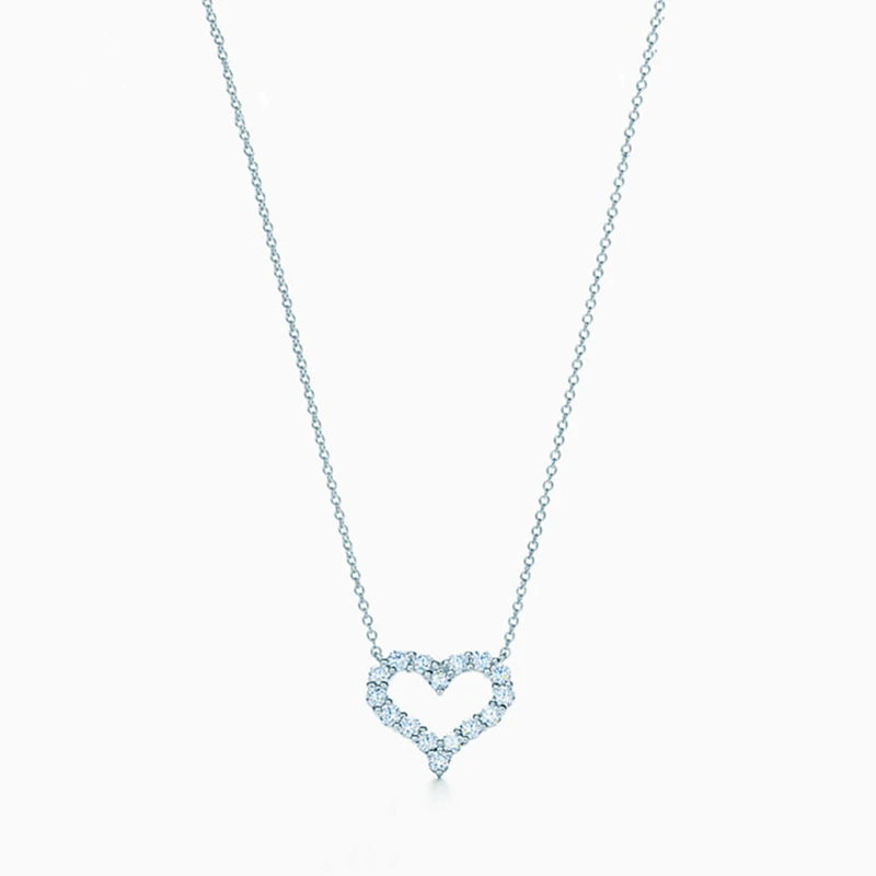 

1: 1 Original Model S925 Sterling Silver Necklace Fashion Heart-Shape Zircon Inlay Pendant Necklace Ladies Jewelry Birthday Gift