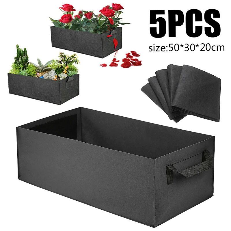 

5pcs Reusable Vegetable Grow Bags Fabric Garden Nursery Planting Flower Pot Rectangular Non-Woven Planters Bag