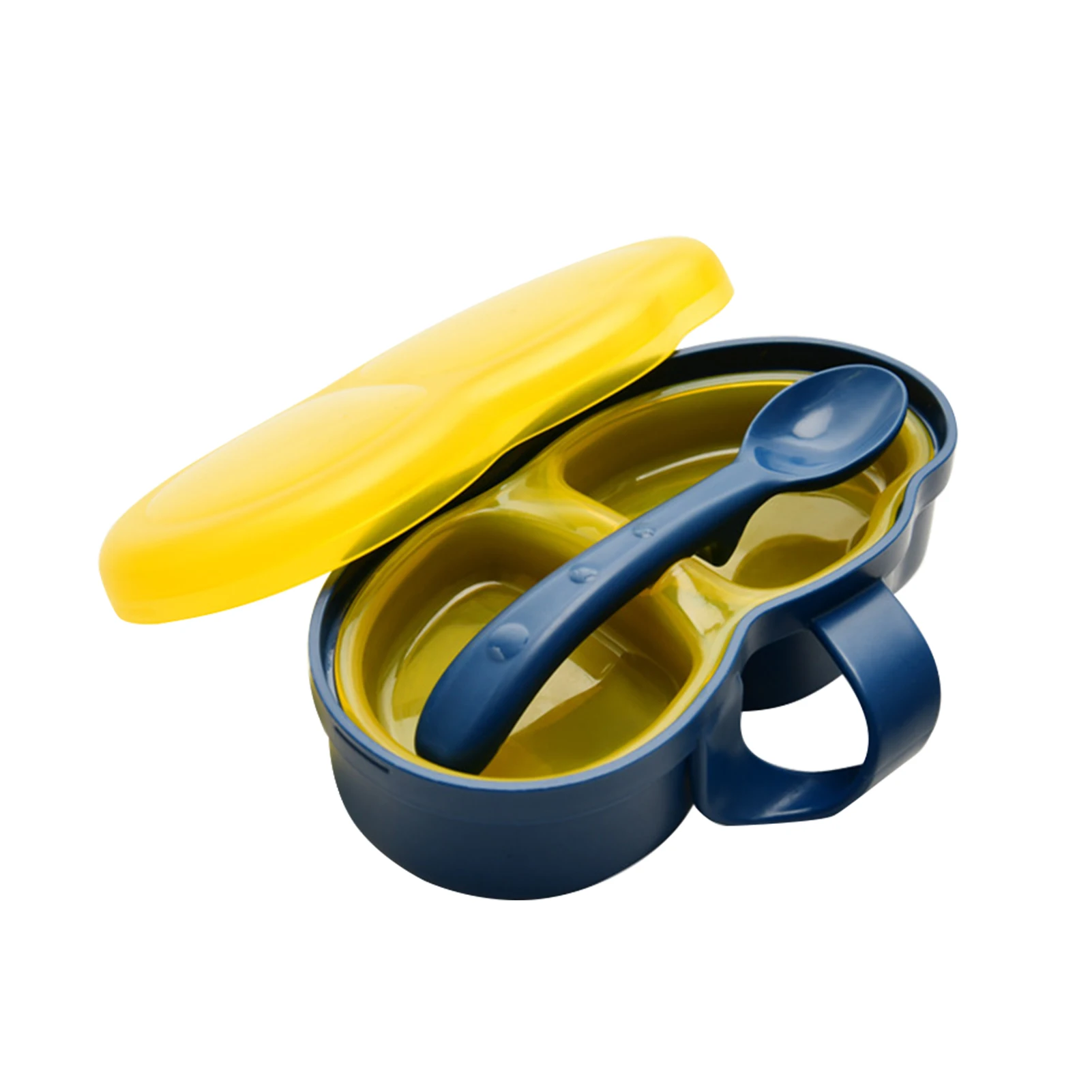 

Learning Baby Bowl Container Kids Food Feeding Portable Non Slip Tableware 2 Compartments Dinner Unbreakable With Spoon Lid Dish