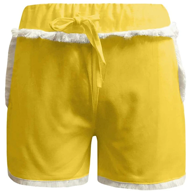 

2021 Summer Casual Pocket Women Shorts Solid Color High Waists Tassel Wide Legs Sexy Loose Short Women Streetwear