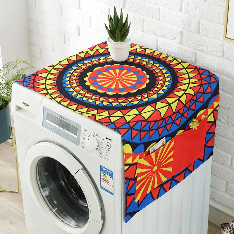 

Cartoon Printed Washing Machine Covers Linen Dustproof Refrigerator Top Organizer Fridge With Pocket Household Home Storage
