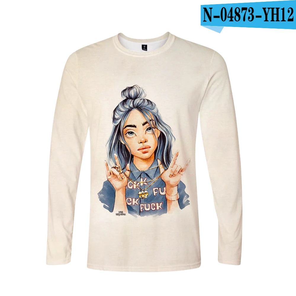 3D Поступление Billie Eilish 3D футболка для женщин и мужчин, футболки с длинным рукавом для девочек, Повседневная футболка Billie Eilish, футболки размера плюс, весенний Топ - Цвет: 3D