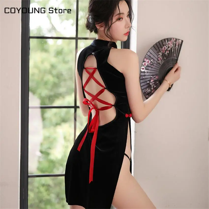 

Женское платье Ципао COYOUNG Store, сексуальное платье Чонсам в китайском стиле с открытой спиной и лямкой на шее