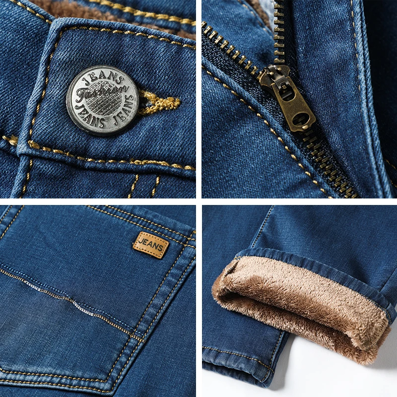2019 зимние мужские теплые джинсы классический стиль модные повседневные