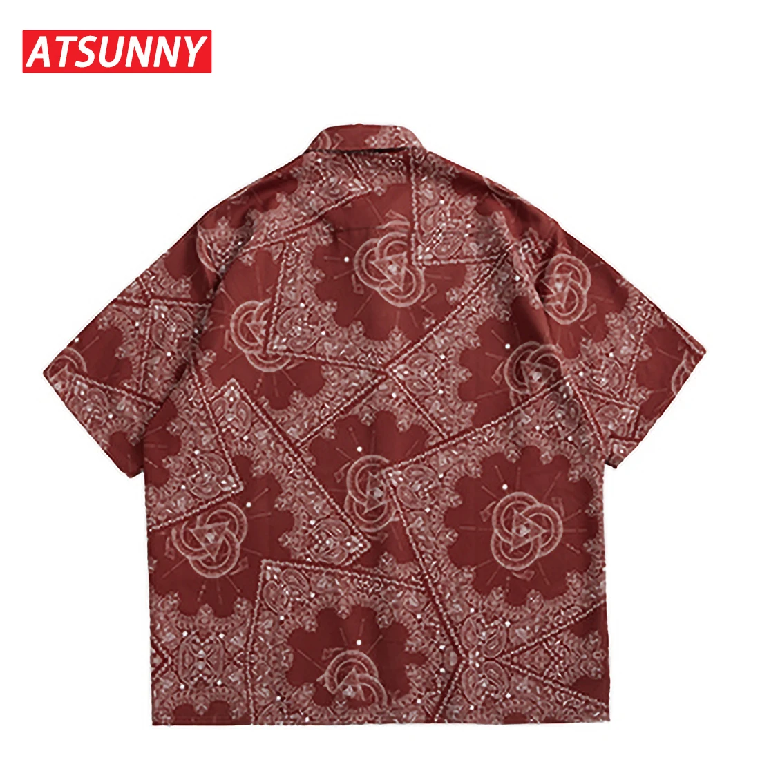 ATSUNNY  Print Short Sleeve HipHop Streetwear Casual Man Summer Fashion Hong Kong Style Shirt Tops