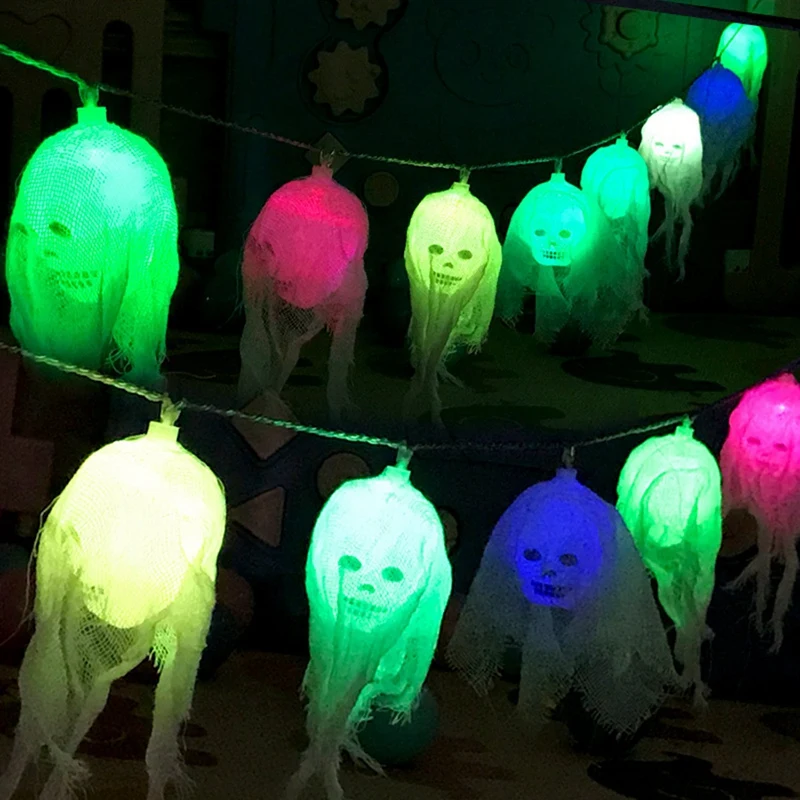

Halloween Lights Decorations Halloween Skeleton Skull Lights 2.5M 10 Lights Color + Battery Box