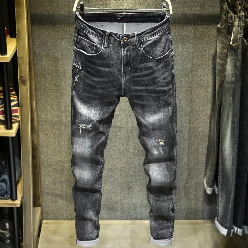

Men's Straight Jeans Slim Casual Trousers Skinny Black Denim Pants
