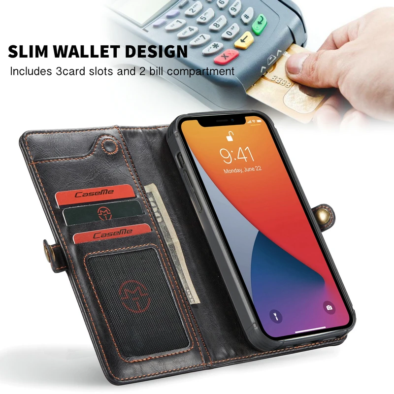 Кожаный флип чехол CaseMe в стиле ретро для iPhone 12 11 Pro Xr Xs Max 7 8 6 Plus Магнитный кошелек 2 1