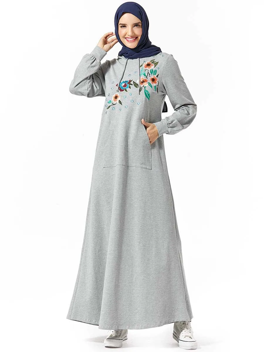 Мусульманское Платье макси с капюшоном женский спортивный костюм цветочной