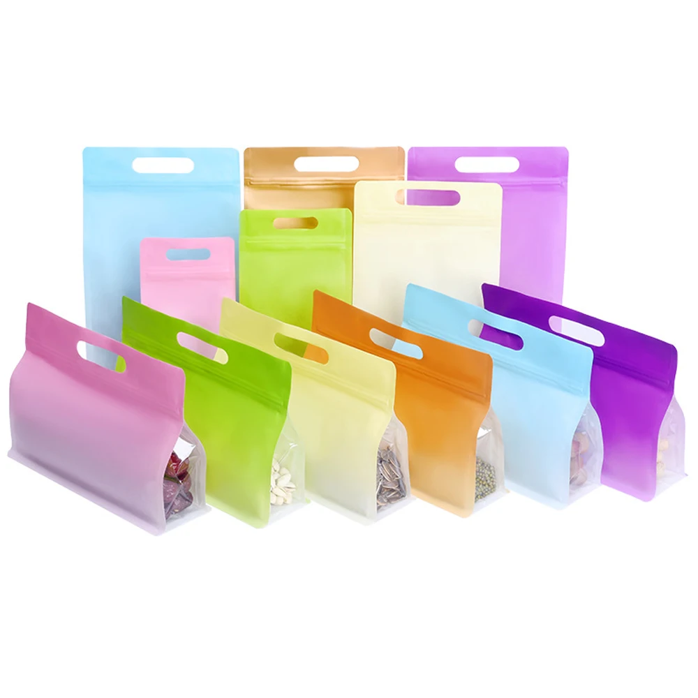 

50Pcs Colorful Eight Side Plastic Stand Up Hand Held Zip Lock Bag Recyclable Reusable Coffee Tea Food Packaging Storage Pouches