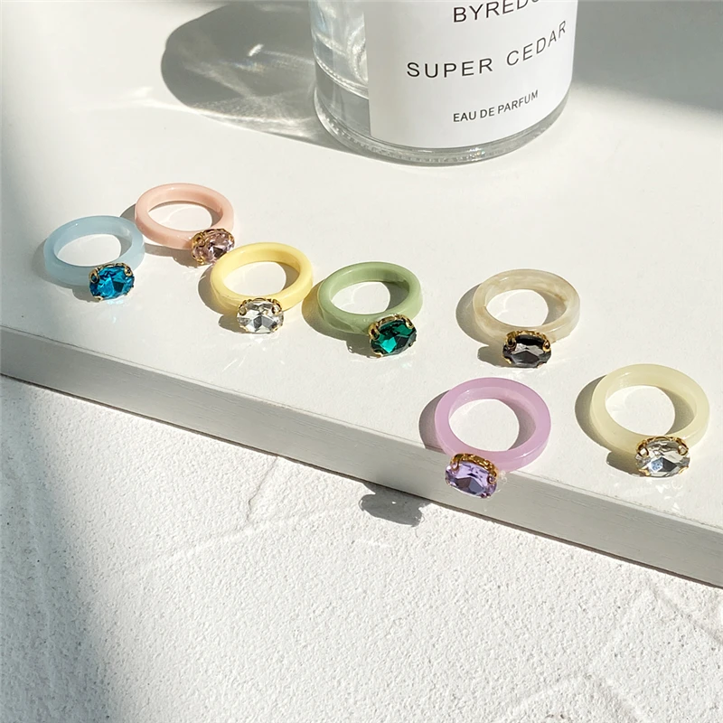 

Korean Style Cute Colorful Resin Acrylic Rings for Women 2021New Geometric Finger Rings Set Female Fashion Party Jewelry