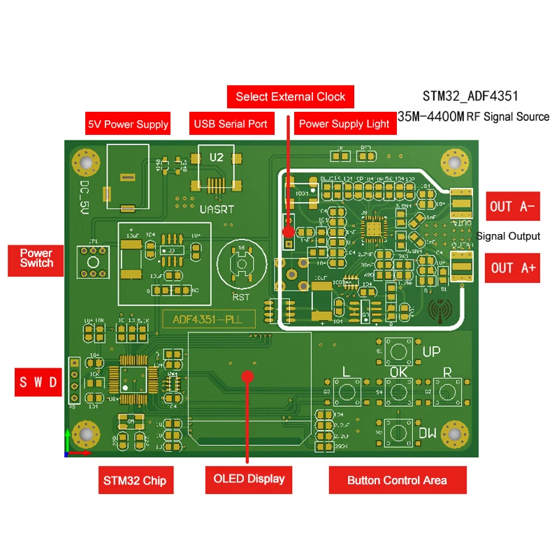Maxgeek 35MHz 4400MHz RF генератор сигналов ADF4351 модуль развертки частоты PLL с oled