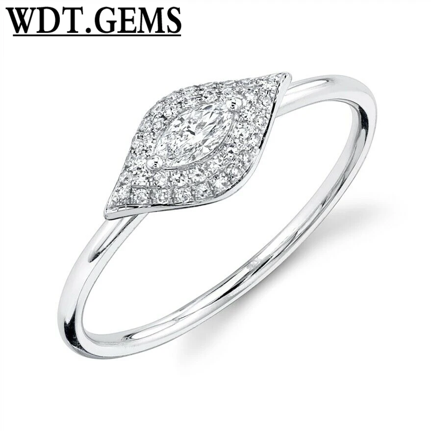 

Marquise Diamond Ring 10K White Gold Eye Shape Womens Cocktail Statement 0.21 CT