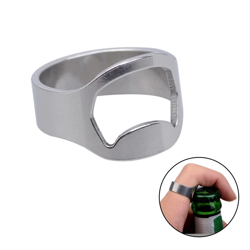 

1 PCS Portable Bottle Opener Stainless Steel Miniature Multi-Function Finger Ring For Beer Cap Kitchen Accessories Bar Tool