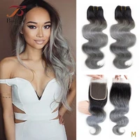 23 bundles with 4x4 lace closure ombre dark grey body wave pre colored remy human hair extensions bob style bobbi collection
