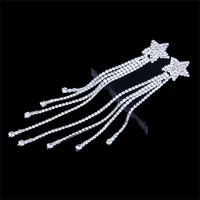 sexy ladies rhinestone five pointed star long tassel earrings fashion party geometric tassel pendant ear jewelry accessories