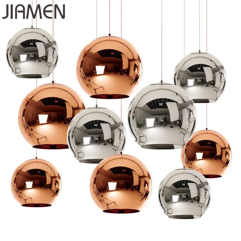 

JIAMEN Modern Plating Pendant Lights Led E27 Bulb Hanging Lamp 15cm/20cm/25cm Glass Ball Fixtures for Living Room Kitchen Decor