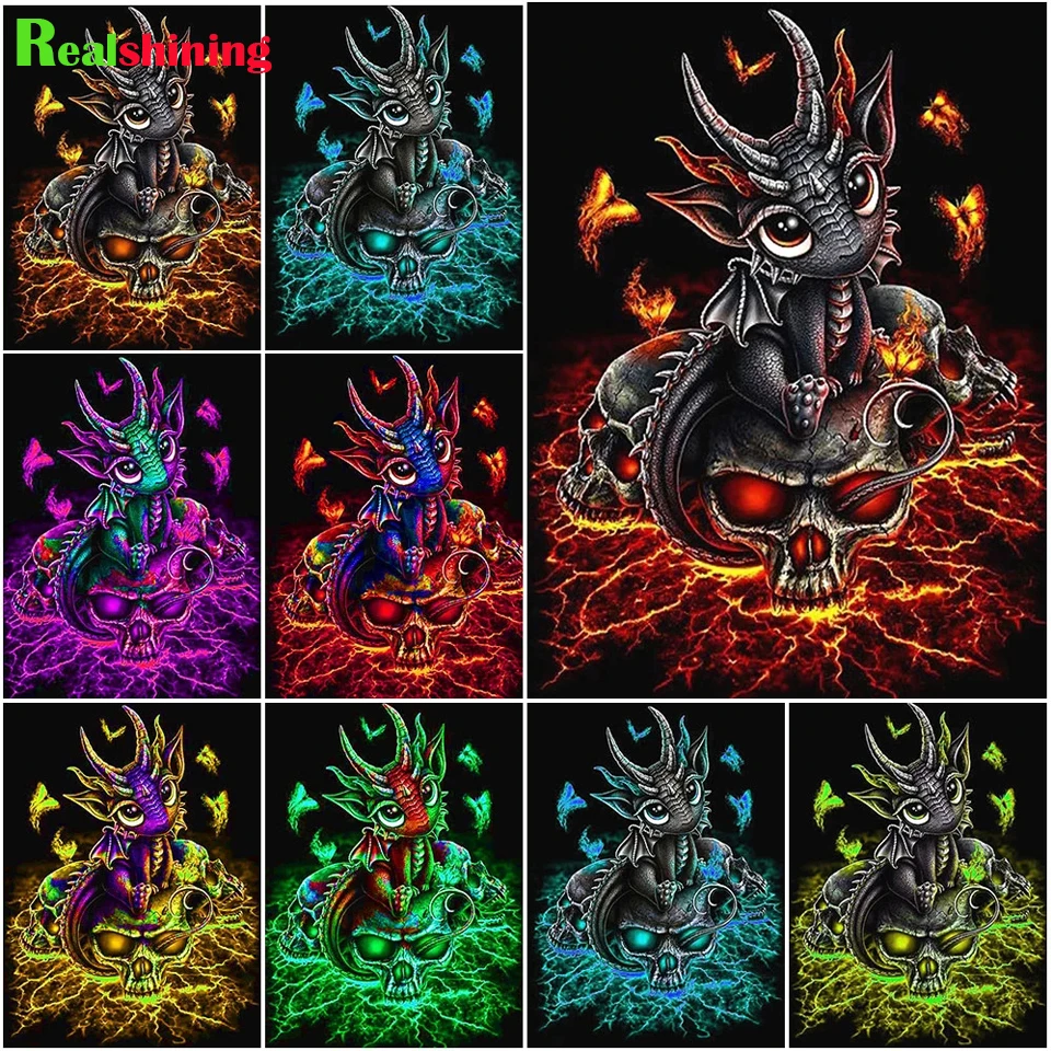 Алмазная живопись Огненный Дракон Череп 5D вышивка крестиком стразы картины