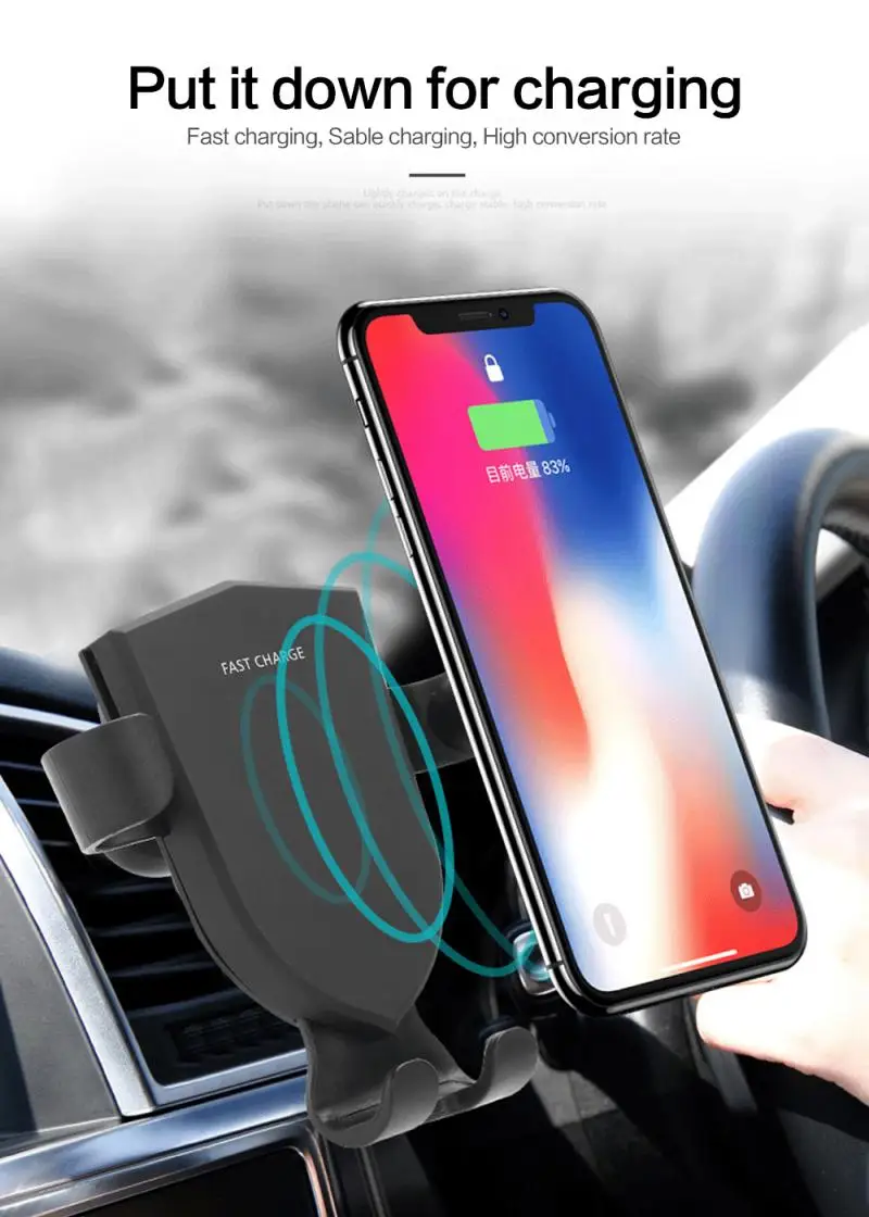

10W QI Wireless Fast Charger Car Mount Holder Stand For iPhone 11 XS Automatic Gravity Wireless Charger in Car Charging Mount