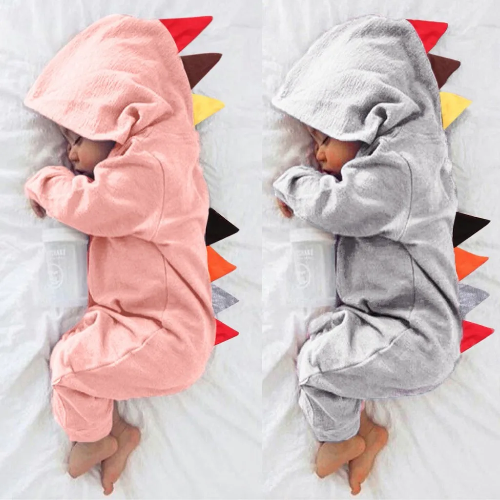 

0-24M Newborn Baby Costume Romper Boys Girls Warm Dinosaur Zipper Hooded Jumpsuit Kids Overall 2022 Spring Children's Clothing