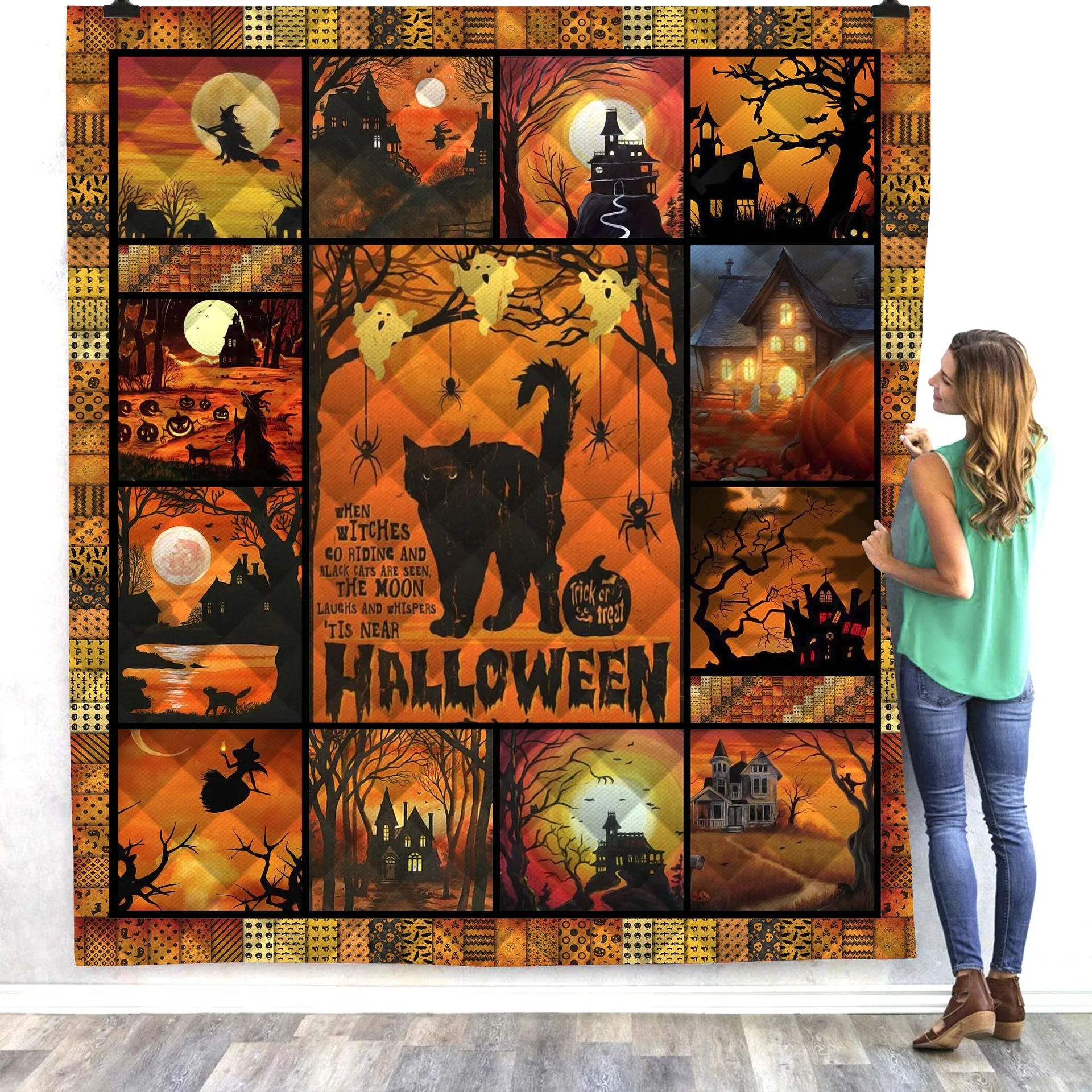 Halloween cat cute 3D Quilt Blanket For Kids Adults Bedding Throw Soft Warm Thin Office With Cotton style-4 |