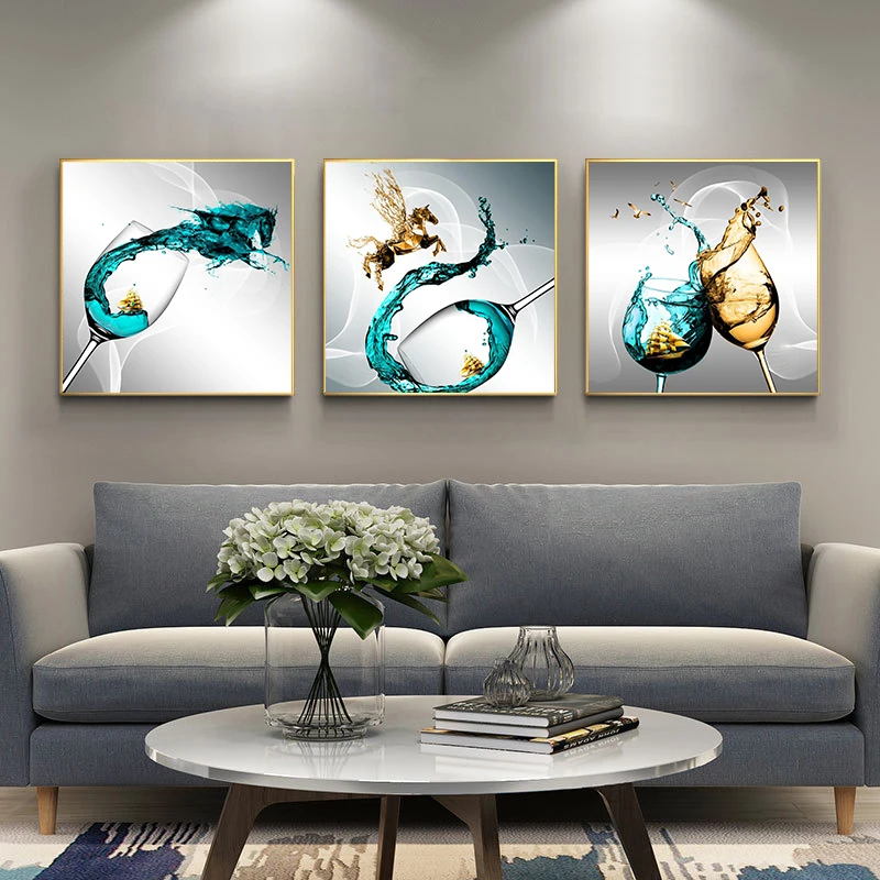 

Wine Glass With Sailboat Golden Horse Canvas Painting Poster Print Dining Room Wall Art Abstract Pictures Modern Home Decoration